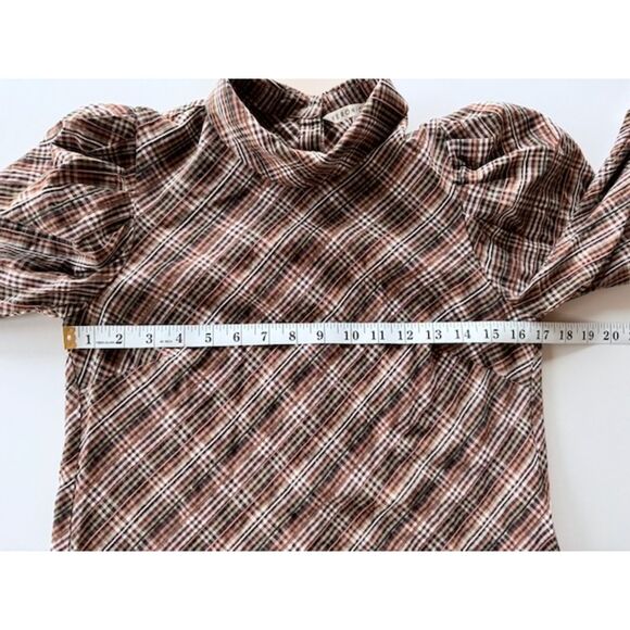 NWOT Veronica Beard Isabel Plaid Button Back Tie Cuff Blouse in Brown Size 2 - Picture 13 of 14